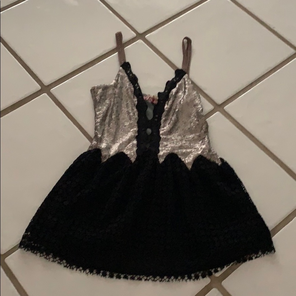 Gimmicks By BKE Silvery Sequins Black Lace Top